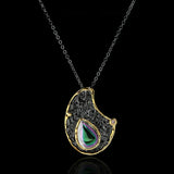 Exaggerated Gilding Pendant Necklace with Mystery Rainbow Stone Inlay