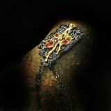 Natural Garnet Pendant Necklace Two Tone Gothic Branch Chains