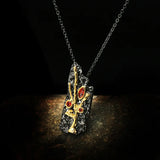 Natural Garnet Pendant Necklace Two Tone Gothic Branch Chains