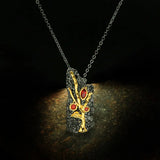 Natural Garnet Pendant Necklace Two Tone Gothic Branch Chains