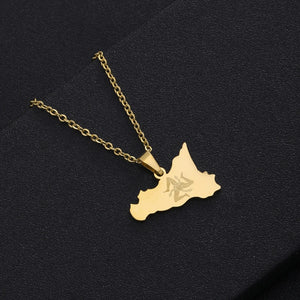 Sicily Map Flag Pendant Necklace Stainless Steel Ethnic Jewelry