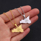 Sicily Map Flag Pendant Necklace Stainless Steel Ethnic Jewelry