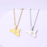 Sicily Map Flag Pendant Necklace Stainless Steel Ethnic Jewelry