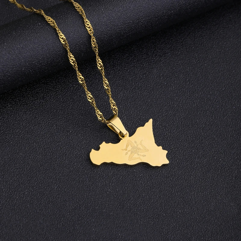 Sicily Map Flag Pendant Necklace / Sicilia Party Jewelry