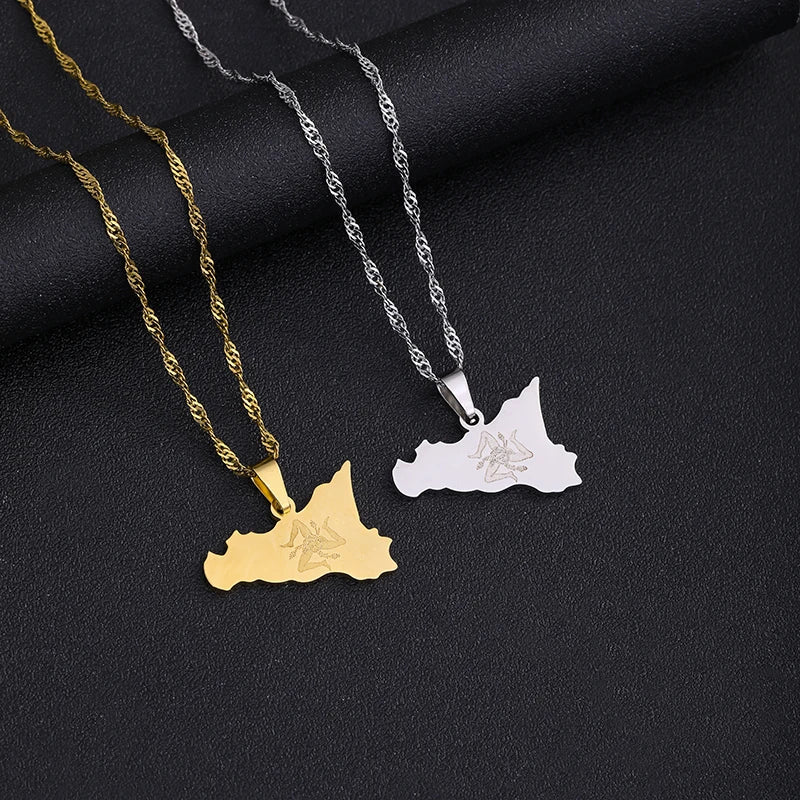 Sicily Map Flag Pendant Necklace / Sicilia Party Jewelry