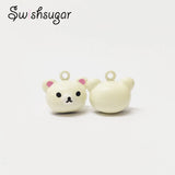 Ivory Enamel Bear Head Cartoon Bell Craft Copper Bell Charms Pendant