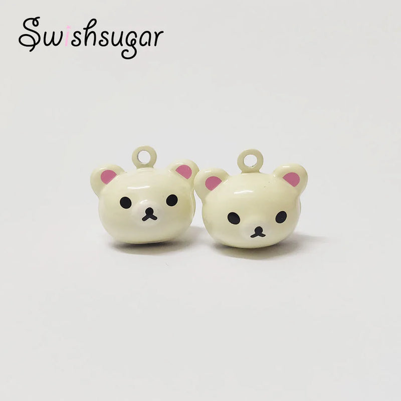 Ivory Enamel Bear Head Cartoon Bell Craft Copper Bell Charms Pendant