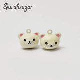 Ivory Enamel Bear Head Cartoon Bell Craft Copper Bell Charms Pendant
