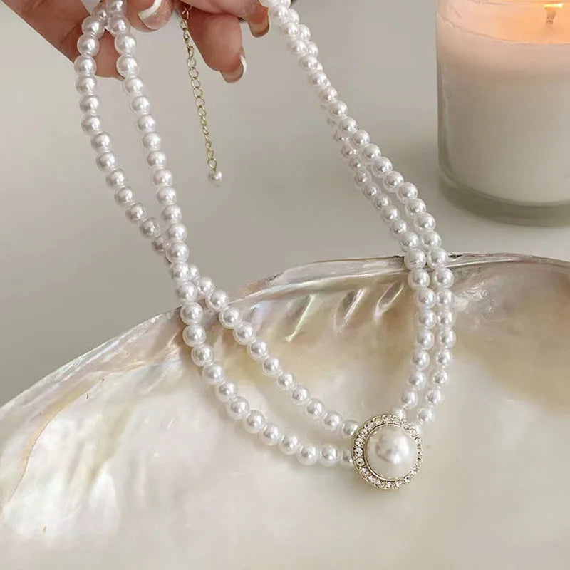 Ivory Pearl Necklace Pendant Chain Silver Plating Jewelry
