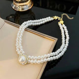 Ivory Pearl Necklace Pendant Chain Silver Plating Jewelry