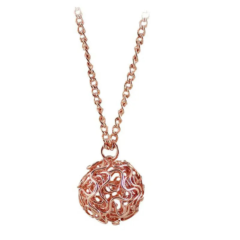 Pink Golden Hollow Ball Pendant Women Necklace