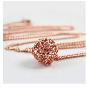 Pink Golden Hollow Ball Pendant Women Necklace
