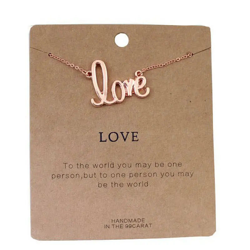 BIGBING Pink Golden Love Pendant Necklace Women Chains Jewelry