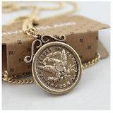 J042 Golden Eagle Coin Pendant Necklace for Women