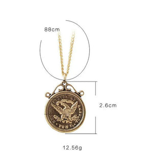 J042 Golden Eagle Coin Pendant Necklace for Women