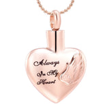 Always in My Heart Angel Wings Cremation Jewelry Pendant