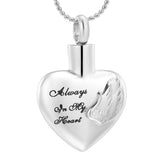 Always in My Heart Angel Wings Cremation Jewelry Pendant