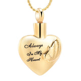 Always in My Heart Angel Wings Cremation Jewelry Pendant
