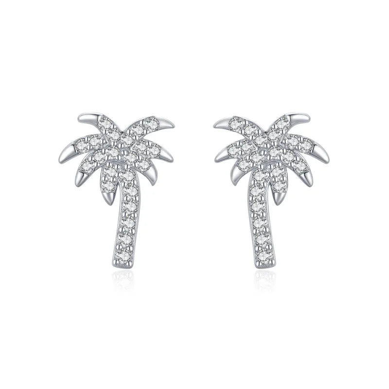 925 Silver Coconut Palm Stud Earrings - Creative Women's Jewelry