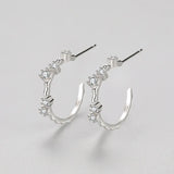 925 Silver Flowers Branches Ear Stud Women Wedding Engagement Jewelry