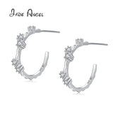 925 Silver Flowers Branches Ear Stud Women Wedding Engagement Jewelry