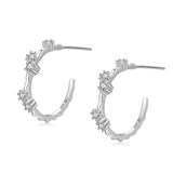 925 Silver Flowers Branches Ear Stud Women Wedding Engagement Jewelry