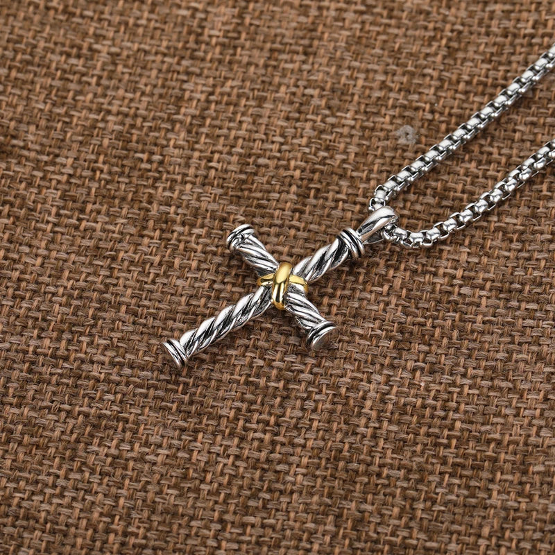 Cross Necklace X Line Pendant Retro Unisex Necklace