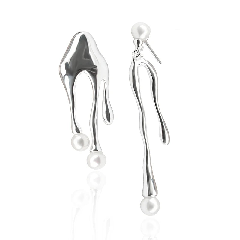 925 Sterling Silver Irregular Pearl Drop Earrings