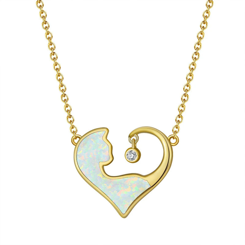 S925 Silver Necklace Heart Of Love Pendant With Opal Stone