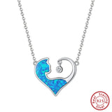 S925 Silver Necklace Heart Of Love Pendant With Opal Stone