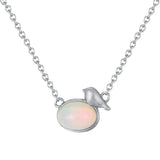 S925 Sterling Silver Necklace 9mm Birds Pendants with Opal Stone