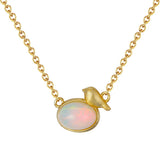 S925 Sterling Silver Necklace 9mm Birds Pendants with Opal Stone