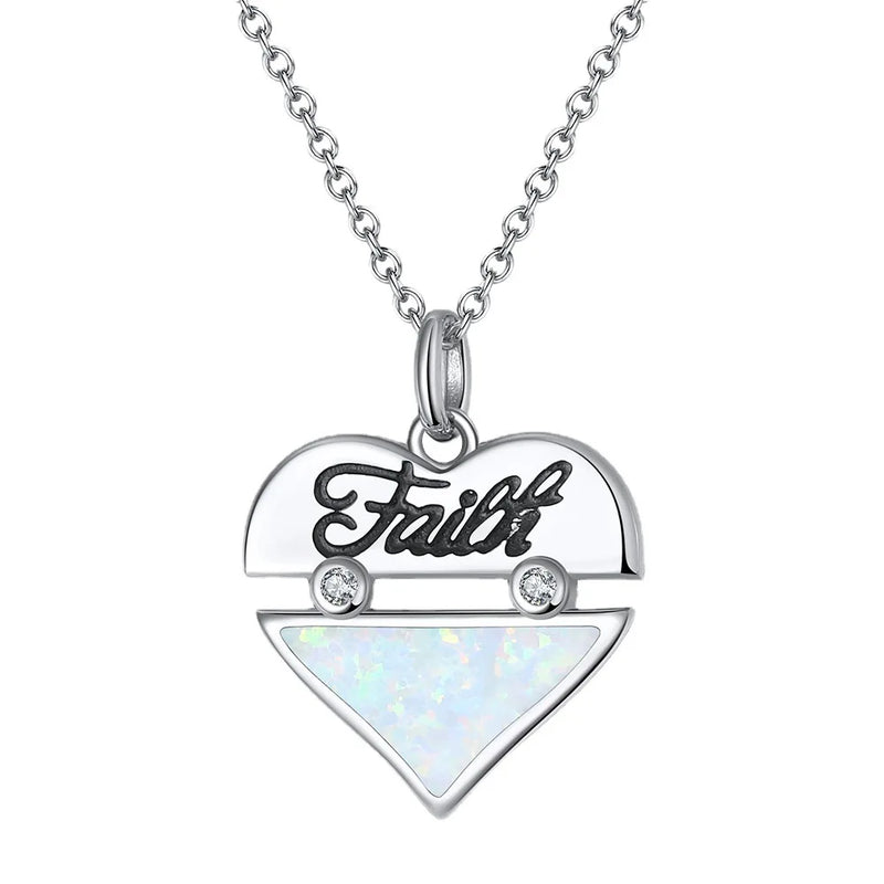 S925 Sterling Silver Heart Of Love Opal Necklace For Women