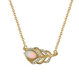 S925 Silver Necklace Leaf Pendant Opal Diamond Jewelry