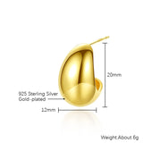 925 Silver Gold-plated Beans Shape Stud Earrings for Women