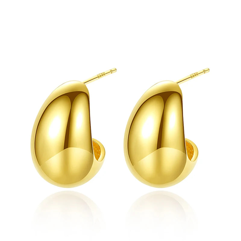 925 Silver Gold-plated Beans Shape Stud Earrings for Women