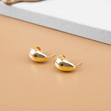 925 Silver Gold-plated Beans Shape Stud Earrings for Women