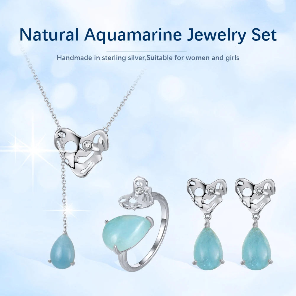 925 Silver Necklace Aquamarine Pendant 14K Jewelry
