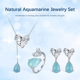 925 Silver Necklace Aquamarine Pendant 14K Jewelry