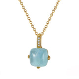 925 Silver O-Shape Necklace Natural Sky-Blue Aquamarine Pendant