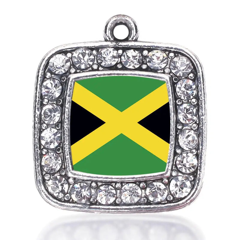 Jamaican Flag Square Charm Antique Silver Plated Jewelry