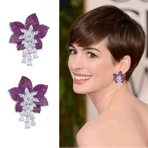 JANKELLY Pink Flower Stud Earrings CZ Wedding Jewelry