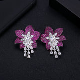 JANKELLY Pink Flower Stud Earrings CZ Wedding Jewelry
