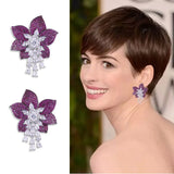 JANKELLY Pink Flower Stud Earrings CZ Wedding Jewelry
