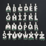 Two-Tone Zircon Bubble Letter Pendant Necklace Green Silver 24inch Chain Men
