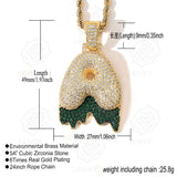 Two-Tone Zircon Bubble Letter Pendant Necklace Green Silver 24inch Chain Men