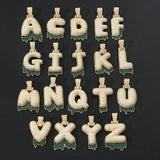 Two-Tone Zircon Bubble Letter Pendant Necklace Green Silver 24inch Chain Men