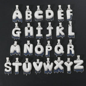 Zircon Bubble Letter Pendant Necklace Silver Men