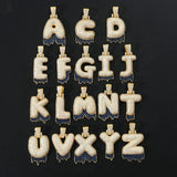 Zircon Bubble Letter Pendant Necklace Silver Men
