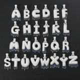 Zircon Bubble Letter Pendant Necklace Silver Men